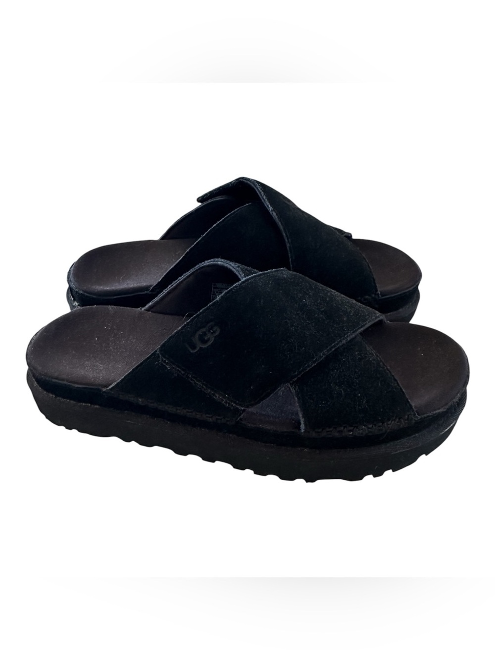 UGG Women's Goldenstar Cross Slide Black Suede Size 9